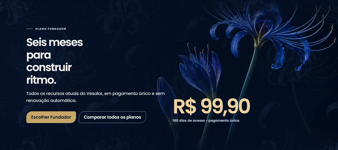Oferta do Plano Fundador com o título quebrado em quatro linhas